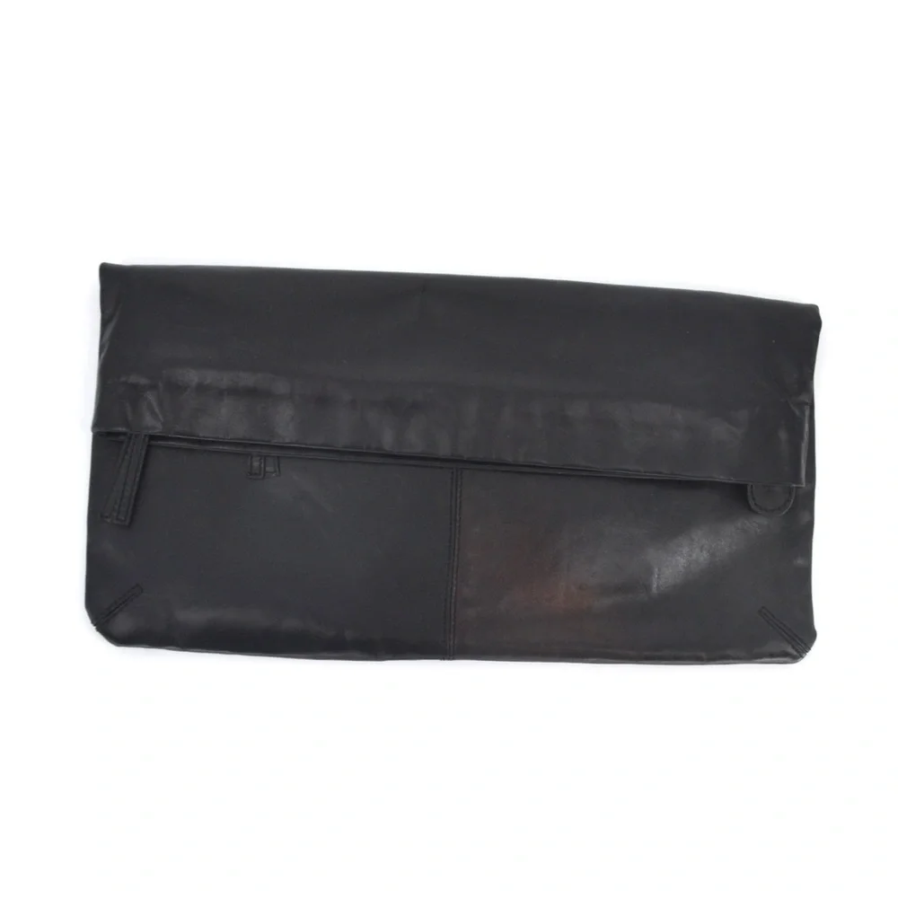 Club Monaco Leather Envelope Folded Clutch Top Zip Black